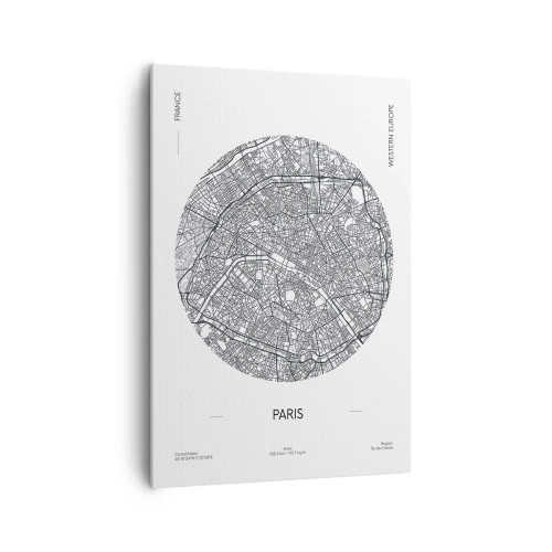 Bild auf Leinwand - Leinwandbild - Karte von Paris im minimalistischen Stil - 70x100cm - Anatomie von Paris - Moderne Wanddekoration für Wohnzimmer und Schlafzimmer ARTTOR