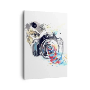 Bild auf Leinwand - Leinwandbild - Aquarellkamera mit farbenfrohen Details - 50x70cm - Im Auge der Linse - Moderne Wanddekoration für Wohnzimmer und Schlafzimmer ARTTOR