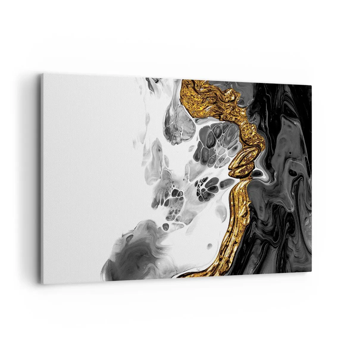 Bild auf Leinwand - Leinwandbild - Eine abstrakte Komposition mit Akzenten in Gold und Schwarz. - 120x80cm - Organische Komposition - Moderne Wanddekoration für Wohnzimmer und Schlafzimmer ARTTOR