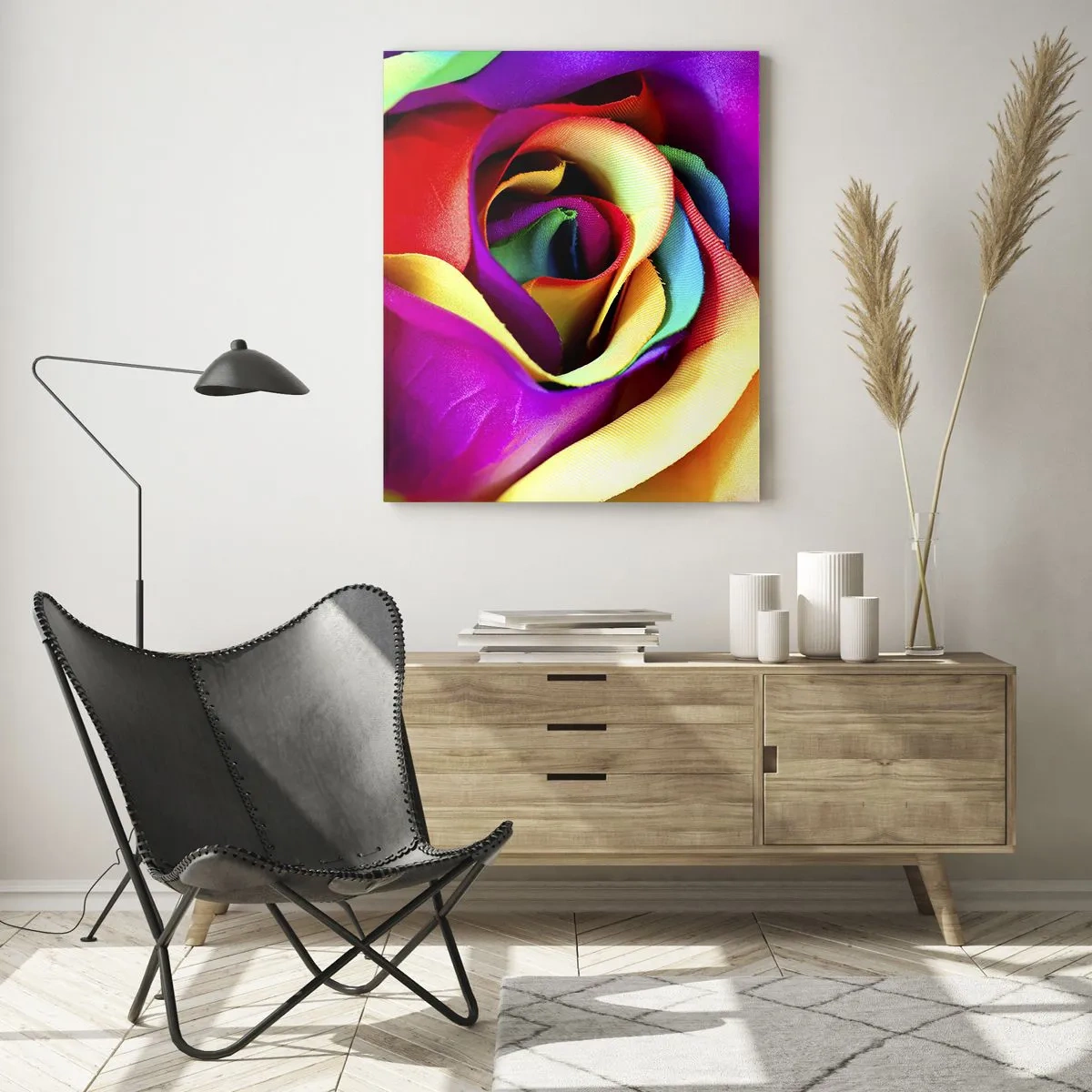 Glasbild - Bild auf glas - Eine bunte Rose in Regenbogenfarben - 80x120cm - Es ist unmöglich - Moderne Wanddekoration für Wohnzimmer und Schlafzimmer ARTTOR