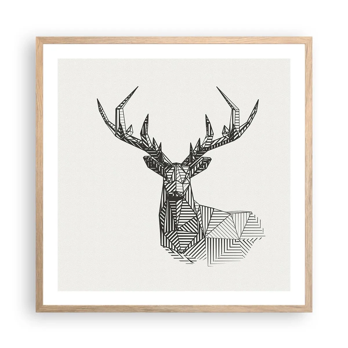 Poster in einem Rahmen aus heller Eiche - Ein Hirsch im kubistischen Stil - 60x60 cm