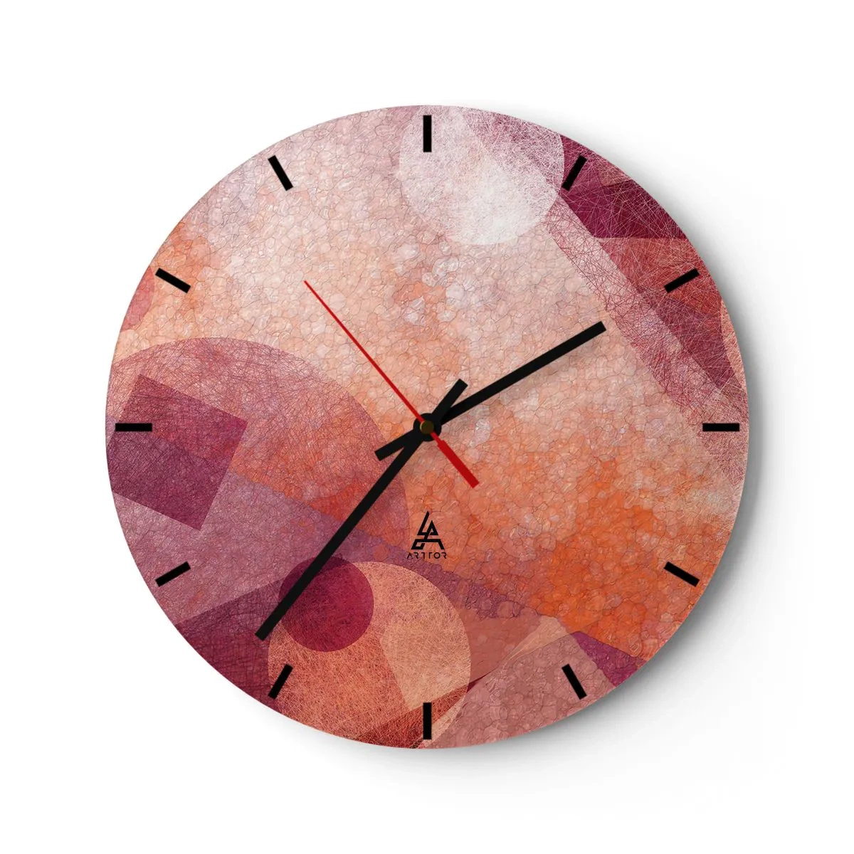 Wanduhr - Glasuhr - Geometrische Muster in Rosa- und Orangetönen - 30x30cm - Geometrische Transformationen in Pink - Moderne Wanddekoration für Wohnzimmer, Küche und Schlafzimmer ARTTOR