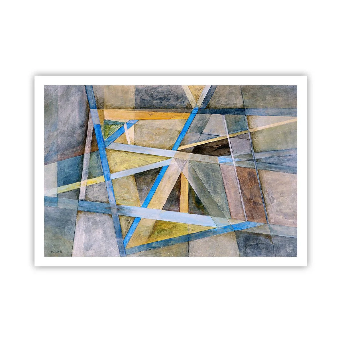 Poster - Geometrische Komposition mit hellen und blauen Linien - 100x70cm - Gerade oder diagonal? - Moderne Wanddekoration für Wohnzimmer und Schlafzimmer ARTTOR