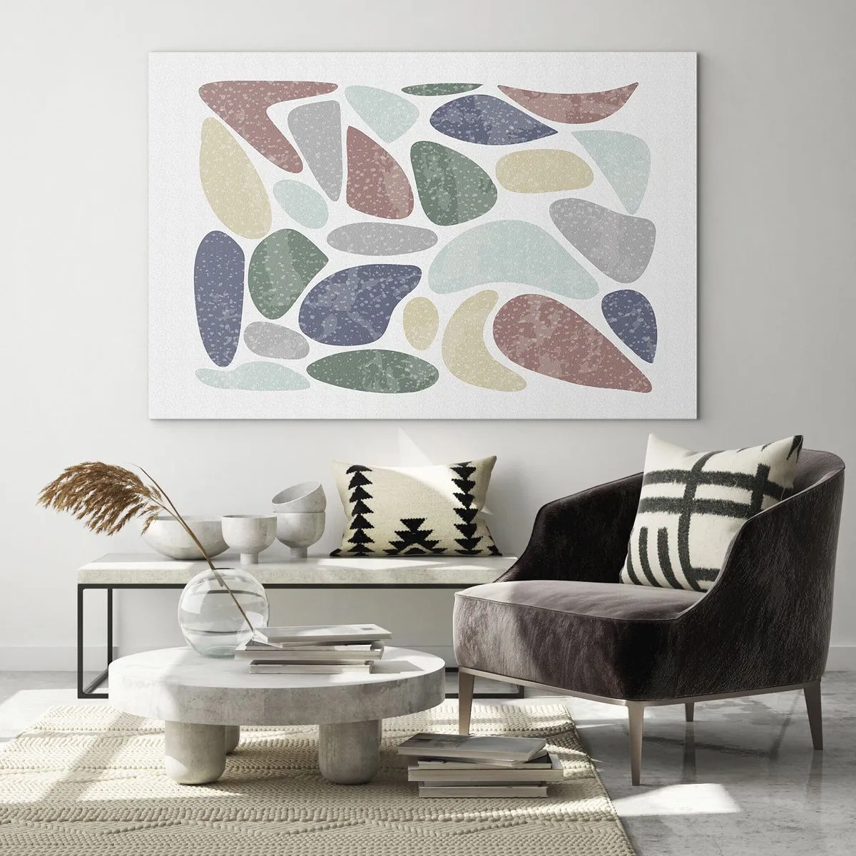 Glasbild - Bild auf glas - Dekosteine in Puderfarben in Form eines Mosaiks - 70x50cm - Mosaik aus pulverförmigen Farben - Moderne Wanddekoration für Wohnzimmer und Schlafzimmer ARTTOR