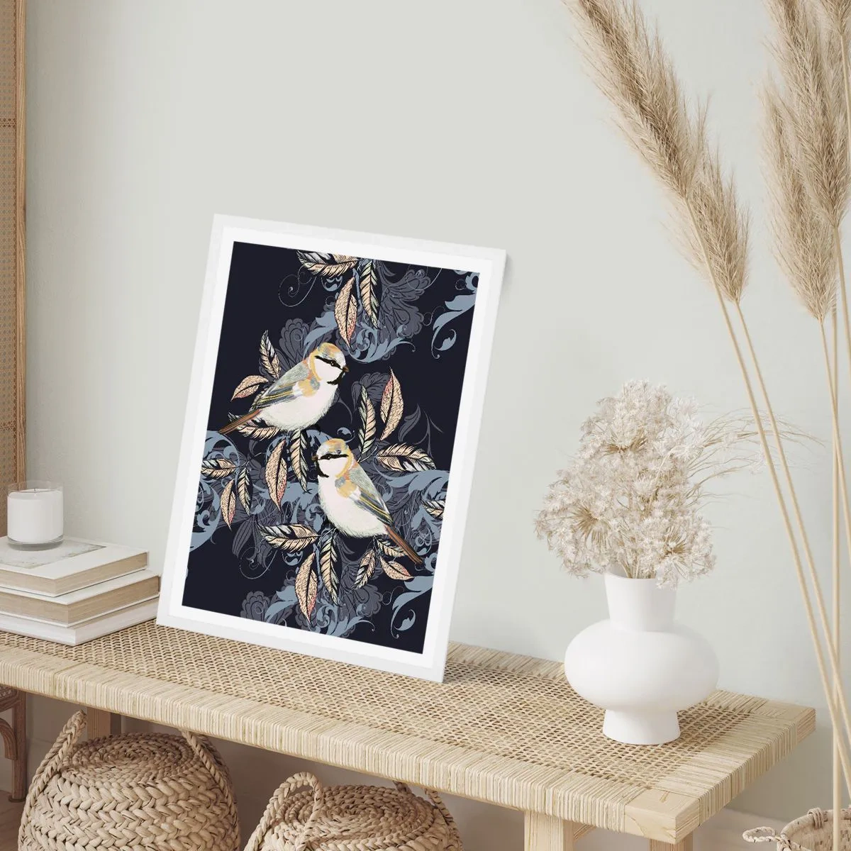 Poster in einem weißen Rahmen - Gelb-blauer Triller - 50x70 cm