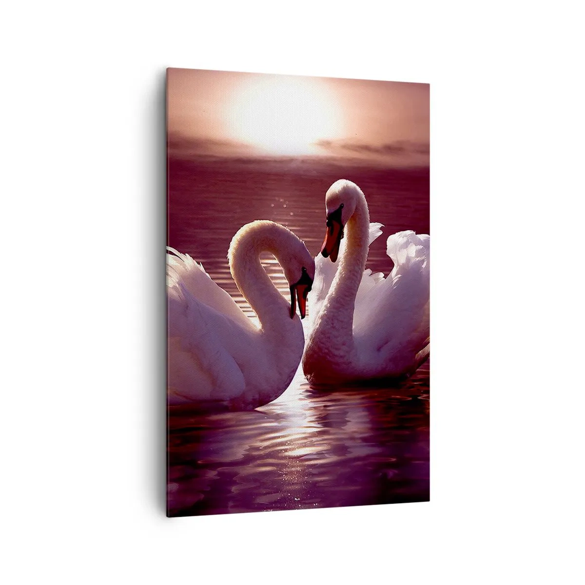 Bild auf Leinwand - Leinwandbild - Zwei Schwäne auf einem ruhigen See bei Sonnenuntergang - 80x120cm - Bis der Tod uns scheidet - Moderne Wanddekoration für Wohnzimmer und Schlafzimmer ARTTOR