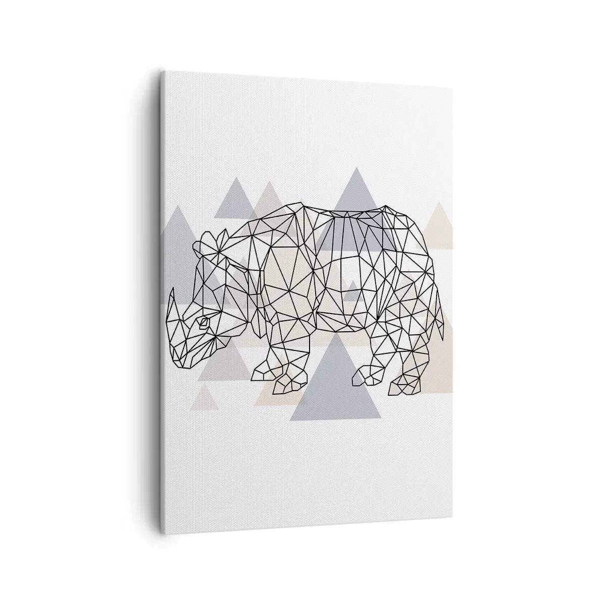 Bild auf Leinwand - Leinwandbild - Geometrisches Nashorn auf einem Hintergrund aus zarten Dreiecken - 50x70cm - Struktur der Stärke - Moderne Wanddekoration für Wohnzimmer und Schlafzimmer ARTTOR