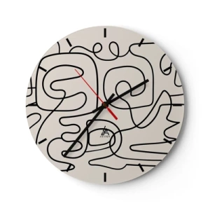 Wanduhr - Glasuhr - Abstrakte schwarze Linien auf hellem Hintergrund im modernen Stil - 30x30cm - Folge der Spur - Moderne Wanddekoration für Wohnzimmer, Küche und Schlafzimmer ARTTOR