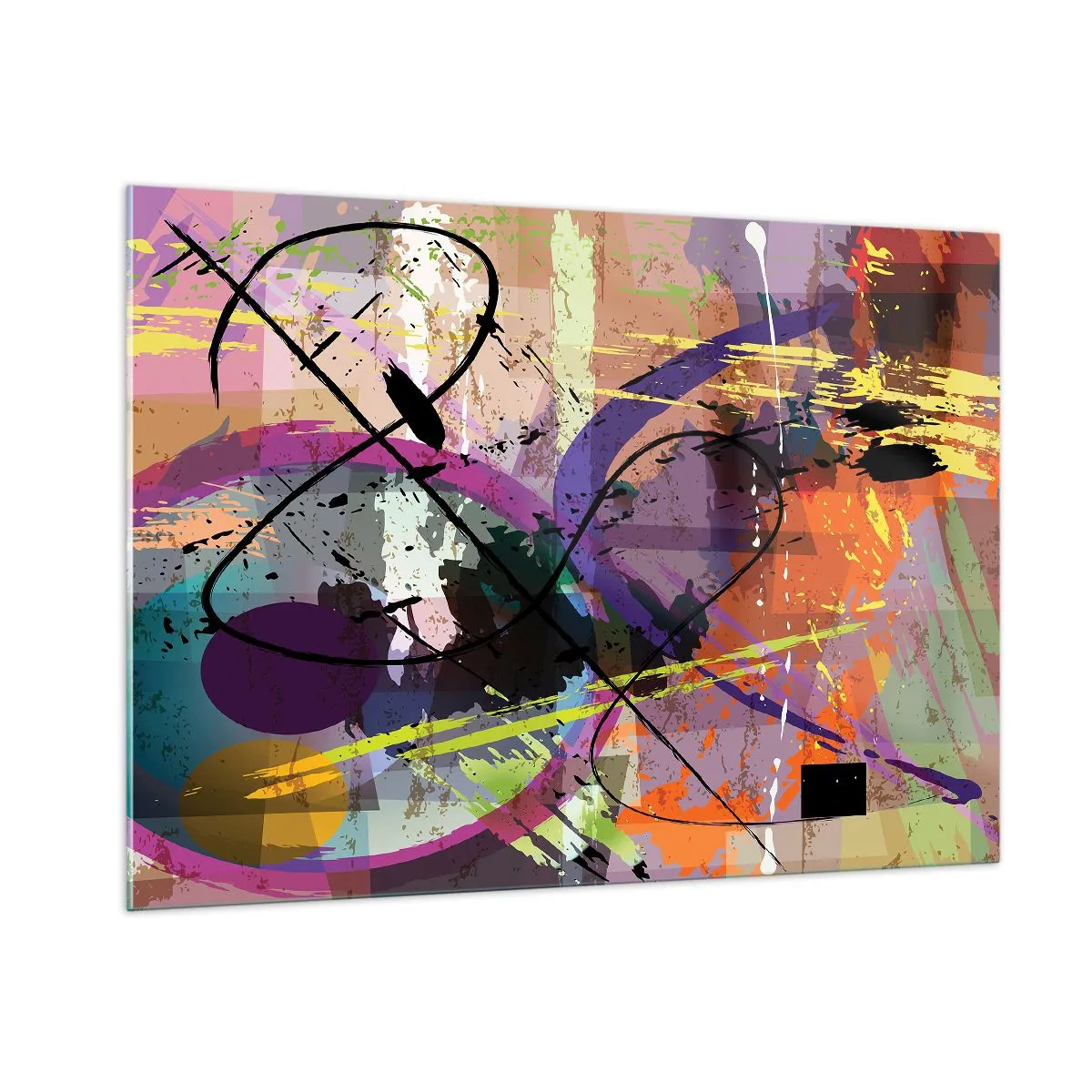 Glasbild - Bild auf glas - Bunte abstrakte Formen und Linien in einer dynamischen Komposition - 100x70cm - Du kannst geradeaus oder umhergehen - Moderne Wanddekoration für Wohnzimmer und Schlafzimmer ARTTOR