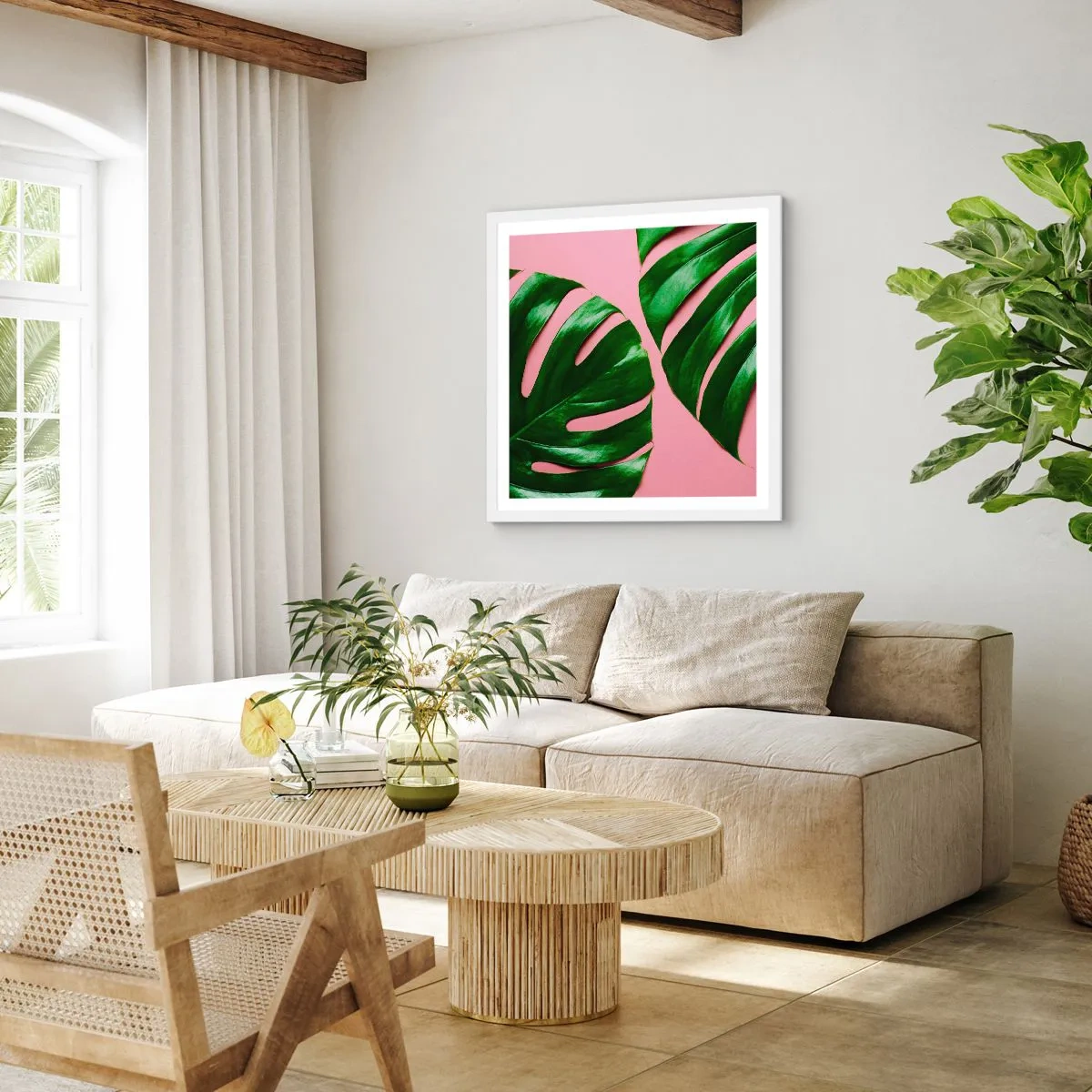 Poster in einem weißen Rahmen - Rendezvous im Grünen - 60x60 cm