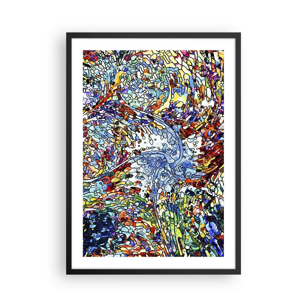 Poster in einem schwarzem Rahmen - Abstrakter Fluss aus Farben und Strukturen - 50x70cm - Glasmalerei Wassertropfen - Moderne Wanddekoration für Wohnzimmer und Schlafzimmer ARTTOR