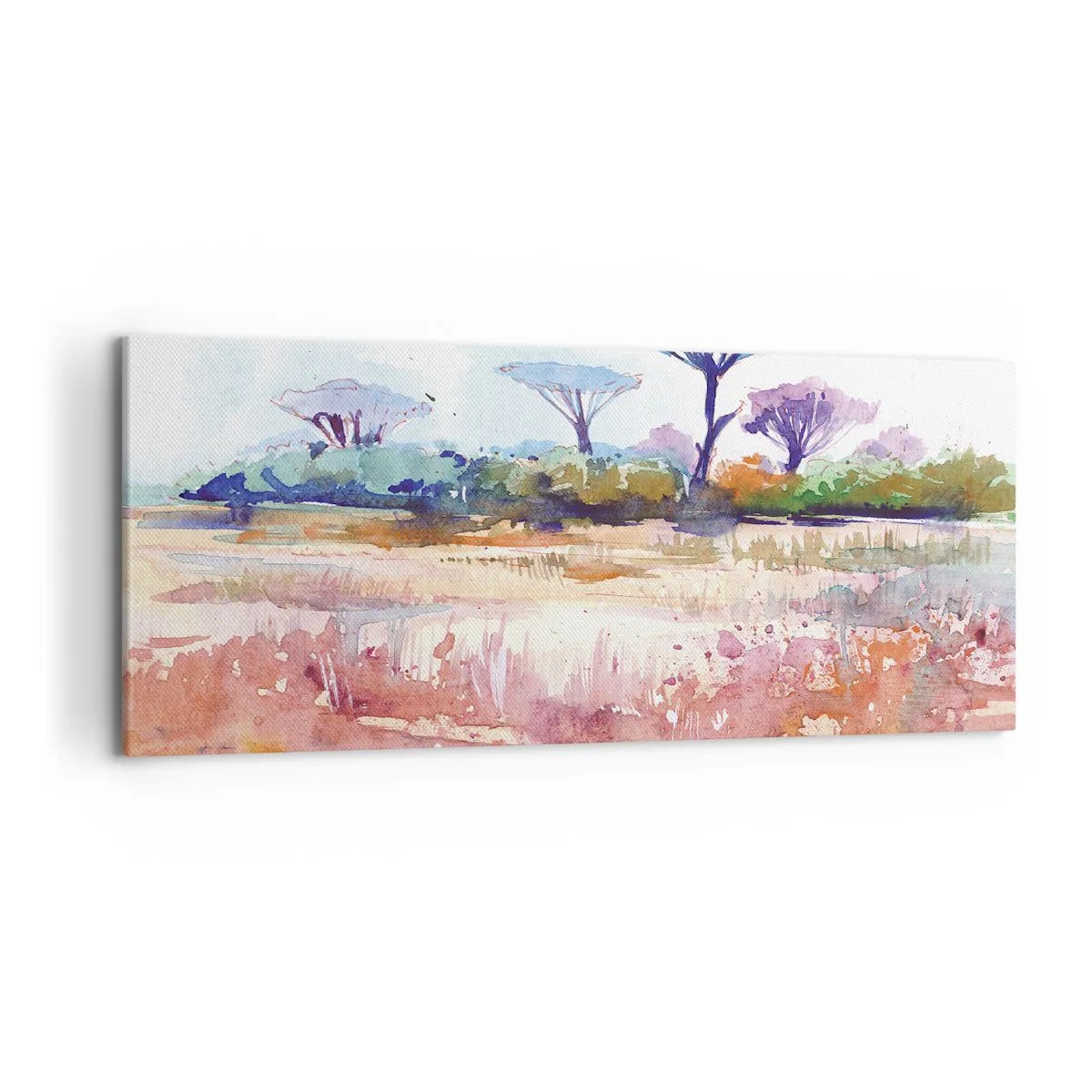 Bild auf Leinwand - Leinwandbild - Eine malerische Savannenlandschaft in Aquarellfarben - 120x50cm - Savannah-Farben - Moderne Wanddekoration für Wohnzimmer und Schlafzimmer ARTTOR