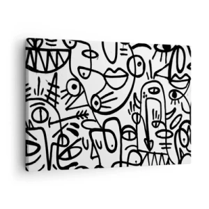 Bild auf Leinwand - Leinwandbild - Schwarz-weiße abstrakte Zeichnungen mit Gesichtsmotiven - 70x50cm - Gesichter und Luftspiegelungen - Moderne Wanddekoration für Wohnzimmer und Schlafzimmer ARTTOR