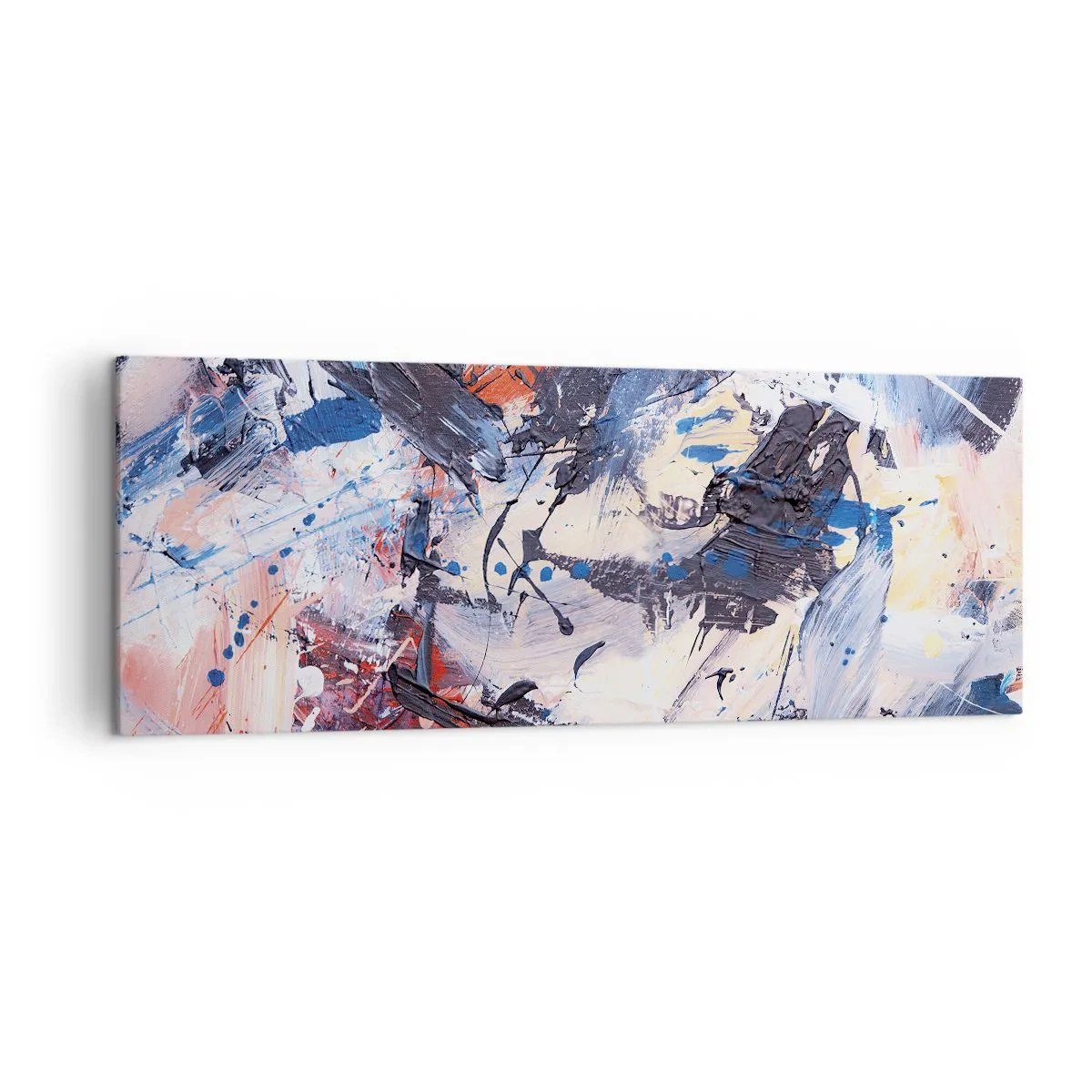 Bild auf Leinwand - Leinwandbild - Abstraktion mit dynamischen Pinselstrichen in Blau und Rot. - 140x50cm - Verrückter Tanz der Abstraktion - Moderne Wanddekoration für Wohnzimmer und Schlafzimmer ARTTOR