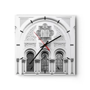 Wanduhr - Glasuhr - Architektonische Details der Fassade im monochromen Stil - 30x30cm - An der Grenze der Kulturen - Moderne Wanddekoration für Wohnzimmer und Schlafzimmer ARTTOR