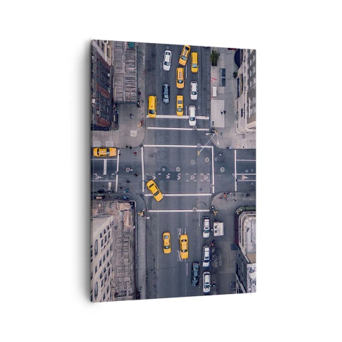 Bild auf Leinwand - Leinwandbild - Luftaufnahme einer belebten Stadtstraße - 50x70cm - Eine einfache Wahl - Moderne Wanddekoration für Wohnzimmer und Schlafzimmer ARTTOR