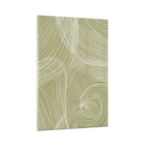 Glasbild - Bild auf glas - Grüne und weiße Linien in einer abstrakten Komposition - 80x120cm - Komplizierte Abstraktion in Weiß - Moderne Wanddekoration für Wohnzimmer und Schlafzimmer ARTTOR