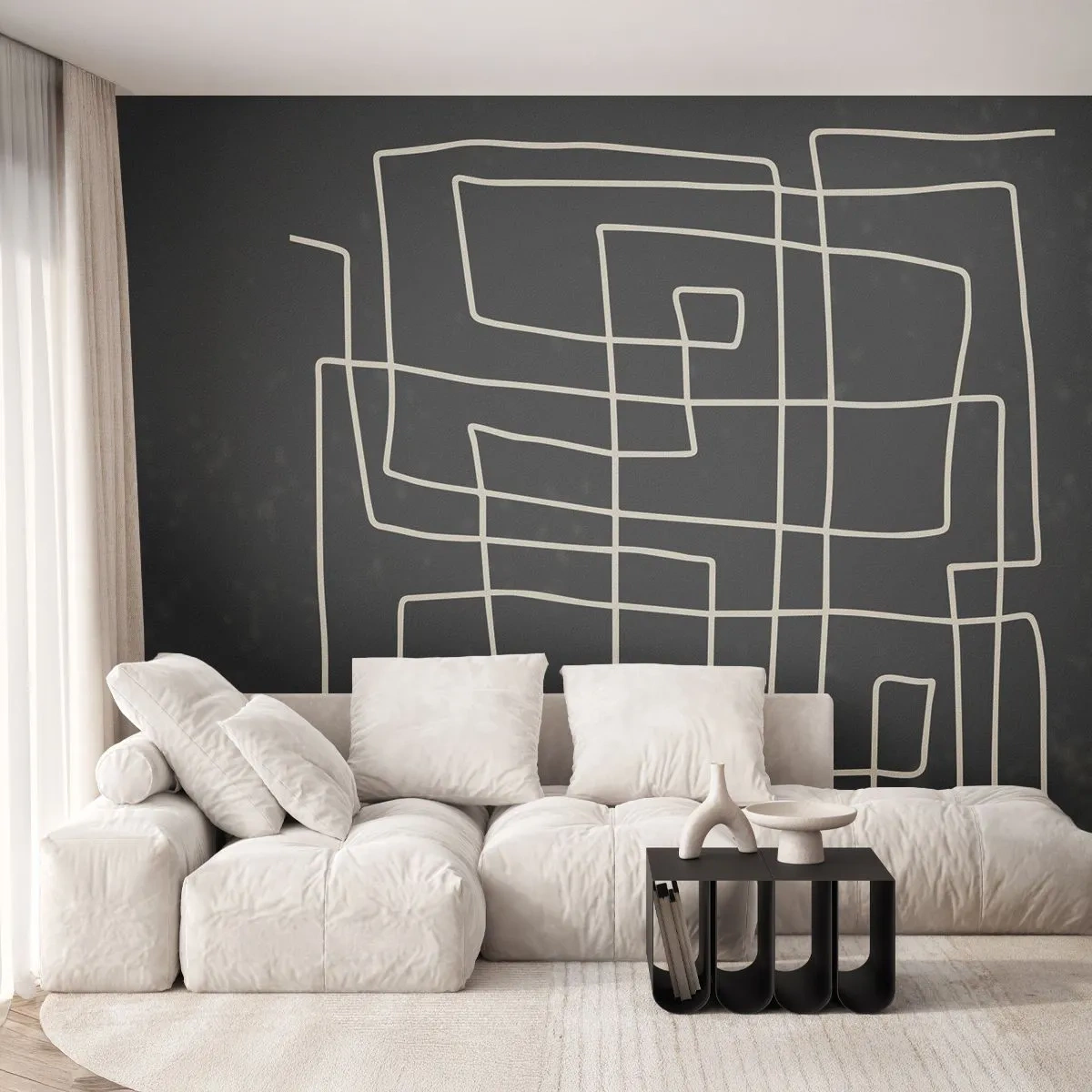 Fototapete Standard Eco - Nicht so einfach - Abstraktion, Stück, Schwarz und weiß - 350x256 cm
