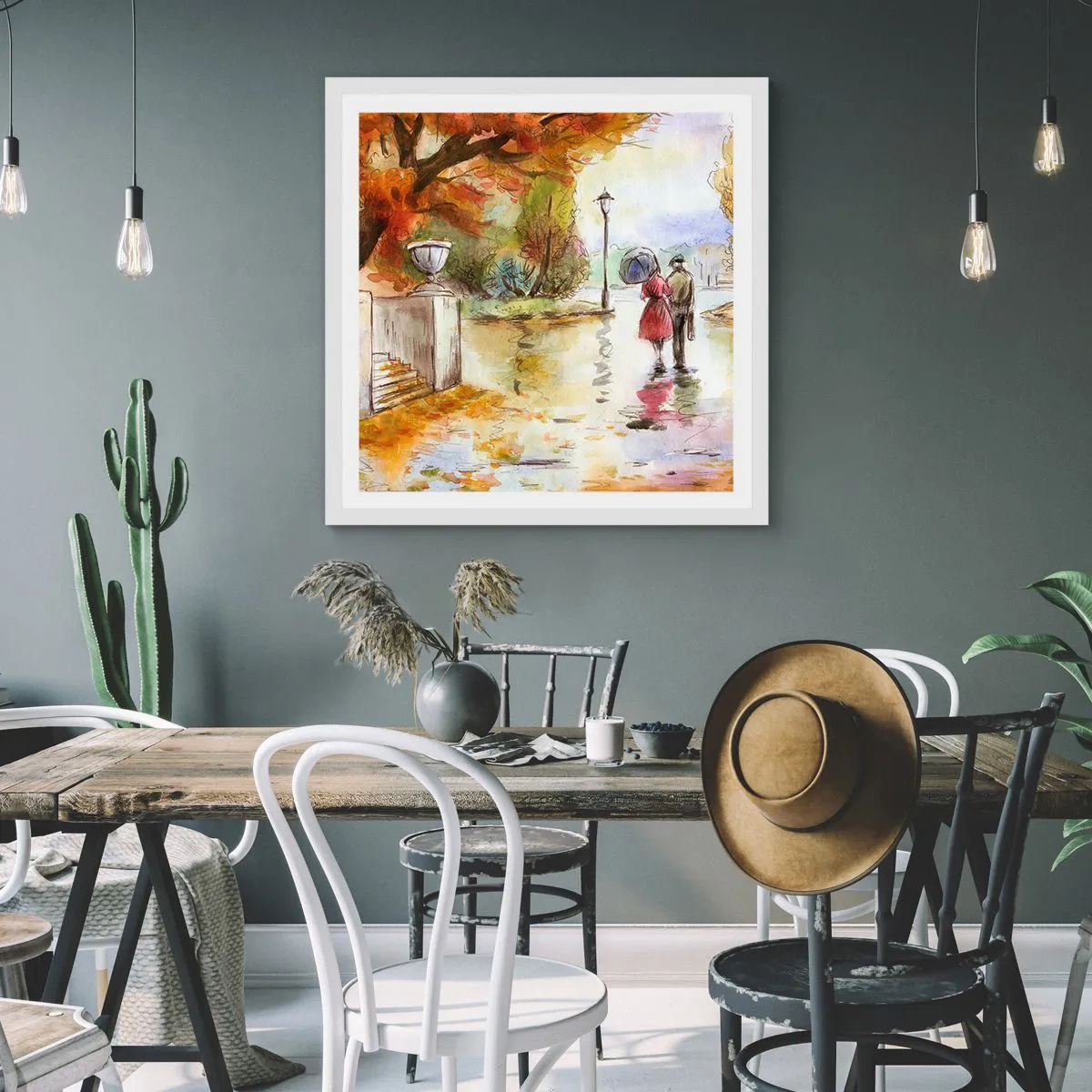 Poster in einem weißen Rahmen - Romantischer Herbst im Park - 60x60 cm