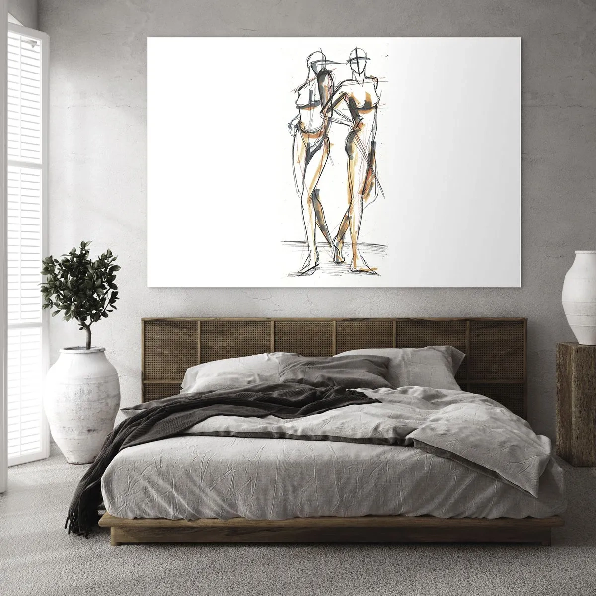 Glasbild - Bild auf glas - Künstlerische Skizze zweier Frauen im minimalistischen Stil. - 70x50cm - Studie der Gnade - Moderne Wanddekoration für Wohnzimmer und Schlafzimmer ARTTOR