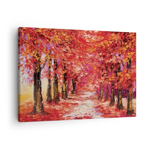 Bild auf Leinwand - Leinwandbild - Eine malerische Gasse in herbstlichen Farben im impressionistischen Stil - 70x50cm - Herbstlicher Eindruck - Moderne Wanddekoration für Wohnzimmer und Schlafzimmer ARTTOR