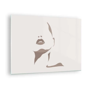 Glasbild - Bild auf glas - Umriss des Gesichts und Halses einer Frau im minimalistischen Stil - 70x50cm - Aus Licht und Schatten - Moderne Wanddekoration für Wohnzimmer und Schlafzimmer ARTTOR