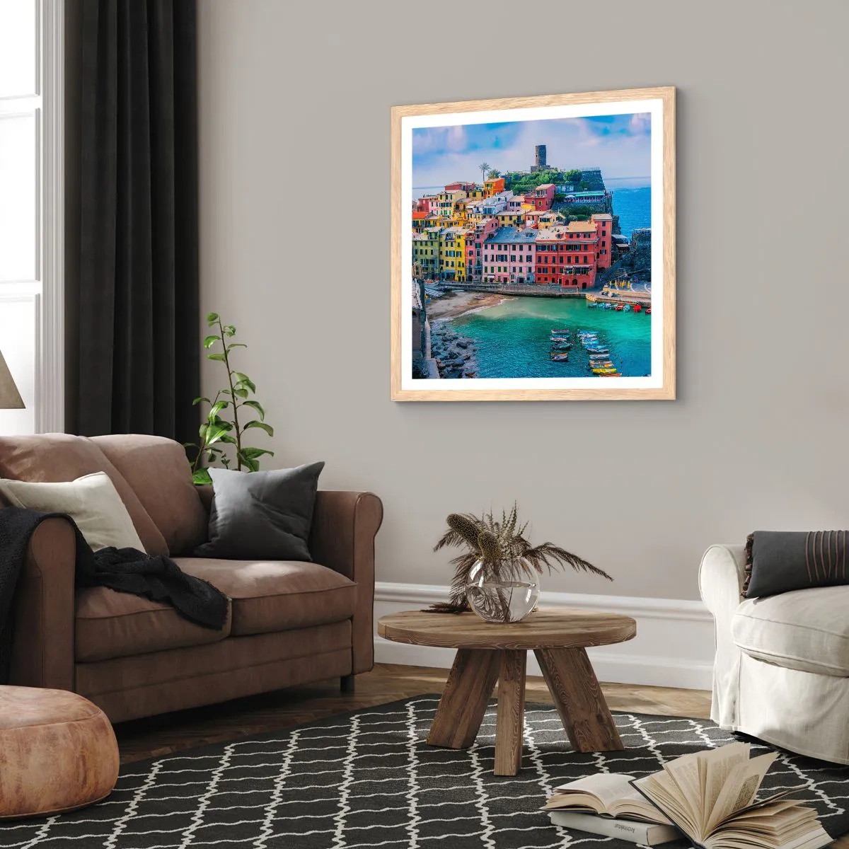Poster in einem Rahmen aus heller Eiche - Mediterrane Zauberstadt - 50x50 cm