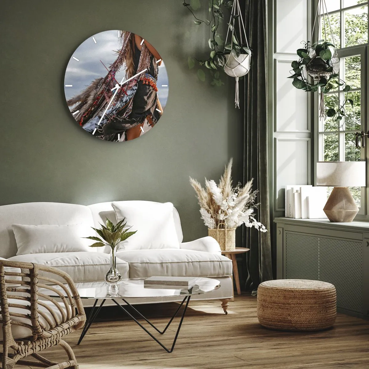 Wanduhr - Glasuhr - Das Mädchen des Schamanen - 40x40 cm