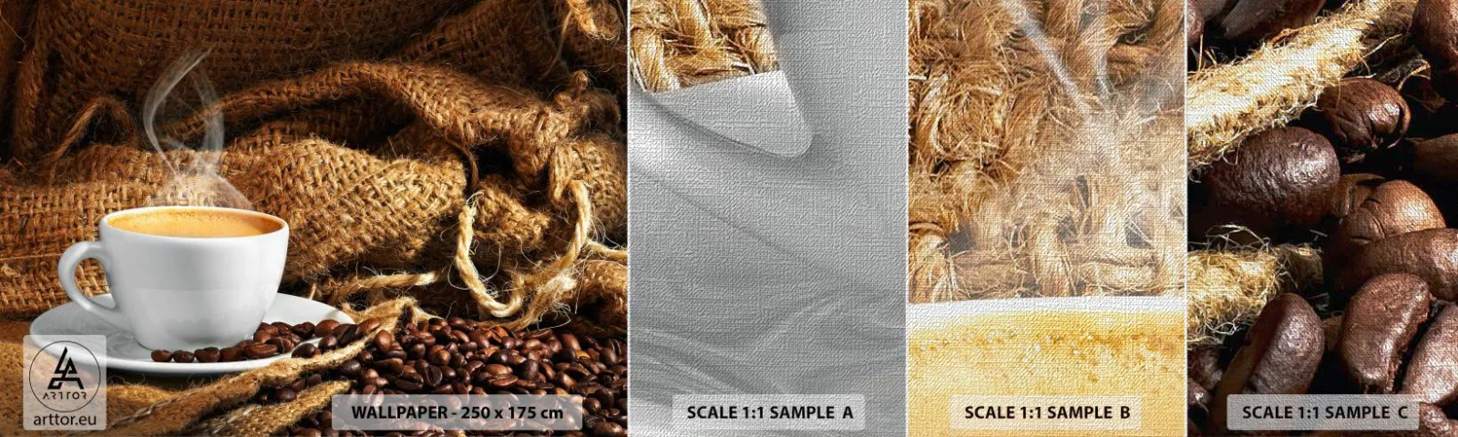 Fototapeten Muster Premium Canvas - Der Geruch von Mokka und die Dicke der Honigflüssigkeit - Gastronomie, Kaffee, Tasse Kaffee - 100x30 cm