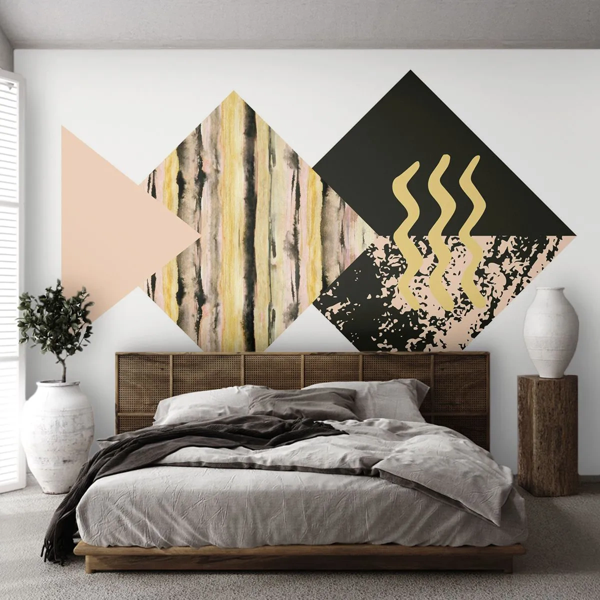 Fototapete Premium Sand - Moderne geometrische Abstraktion in Beige- und Schwarztönen - 100x70cm - Es ist nicht so einfach - Moderne Wanddekoration für Wohnzimmer und Schlafzimmer ARTTOR