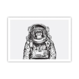Poster - Grafik eines Astronauten im Raumanzug mit Affenkopf - 100x70cm - Alternative Evolution - Moderne Wanddekoration für Wohnzimmer und Schlafzimmer ARTTOR
