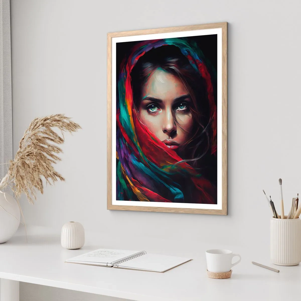 Poster in einem Rahmen aus heller Eiche - Grünäugiges Geheimnis - 30x40 cm