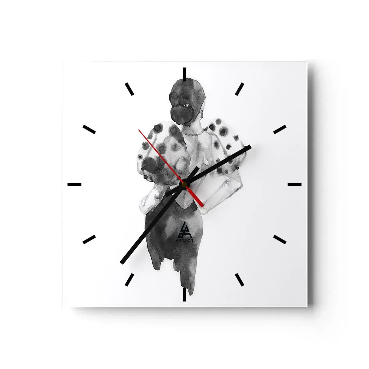 Wanduhr - Glasuhr - Minimalistische Aquarellillustration einer Frau - 30x30cm - Sie ging direkt vorbei - Moderne Wanddekoration für Wohnzimmer und Schlafzimmer ARTTOR