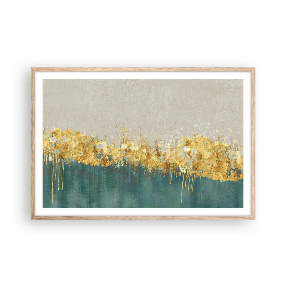 Poster in einem Rahmen aus heller Eiche - Goldener Rand - 91x61 cm