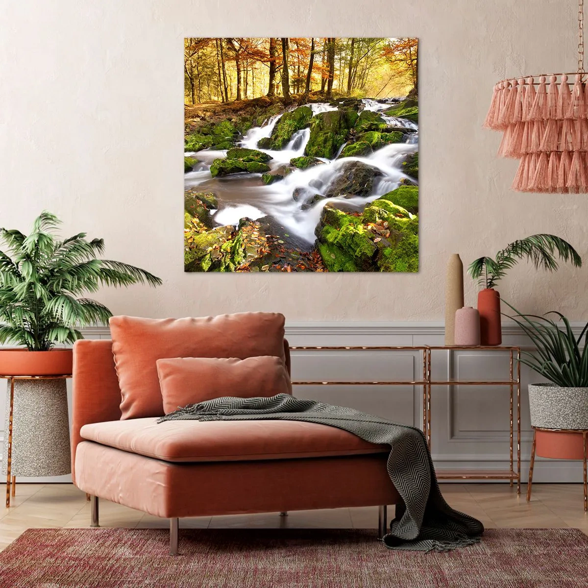 Bild auf Leinwand - Leinwandbild - Rasch durch den herbstlichen Wald - 70x70 cm