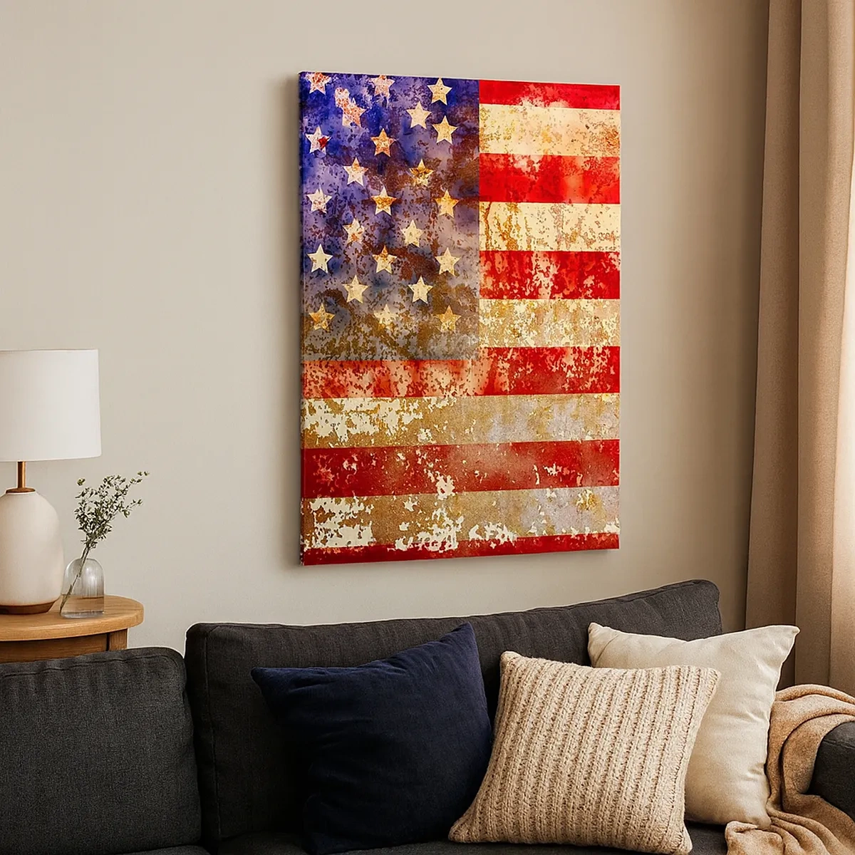 Bild auf Leinwand - Leinwandbild - Stilisierte US-Flagge mit gealtertem Effekt - 50x70cm - Ruhm verblasst nicht - Moderne Wanddekoration für Wohnzimmer und Schlafzimmer ARTTOR