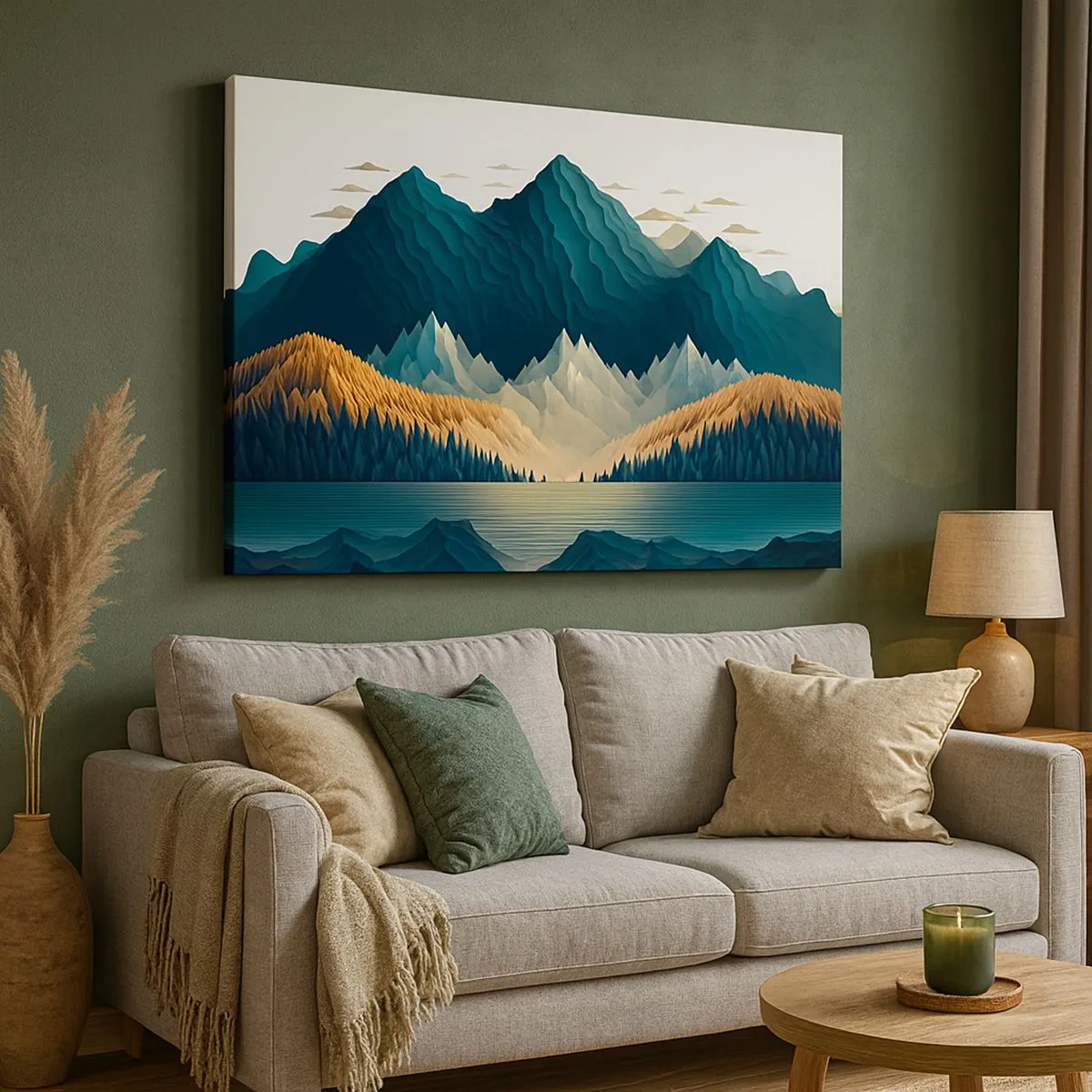 Bild auf Leinwand - Leinwandbild - Malerische Berge über dem See bei Sonnenuntergang - 70x50cm - Perfekte Berglandschaft - Moderne Wanddekoration für Wohnzimmer und Schlafzimmer ARTTOR