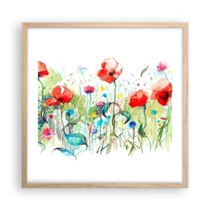 Poster in einem Rahmen aus heller Eiche - Blühende Maiwiese - 50x50 cm