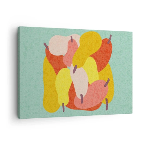 Bild auf Leinwand - Leinwandbild - Bunte abstrakte Birnen auf grünem Hintergrund - 70x50cm - Probieren Sie die Sommersonne - Moderne Wanddekoration für Wohnzimmer und Schlafzimmer ARTTOR