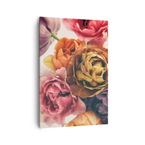 Bild auf Leinwand - Leinwandbild - Ein Strauß verschiedener Blumen in intensiven Farben - 70x100cm - Eine Feier des Lebens - Moderne Wanddekoration für Wohnzimmer und Schlafzimmer ARTTOR