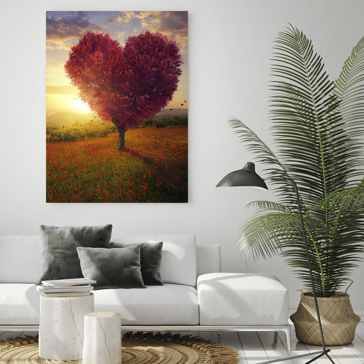 Glasbild - Bild auf glas - Herzförmiger Baum bei Sonnenuntergang - 70x100cm - Berührt das Herz - Moderne Wanddekoration für Wohnzimmer und Schlafzimmer ARTTOR