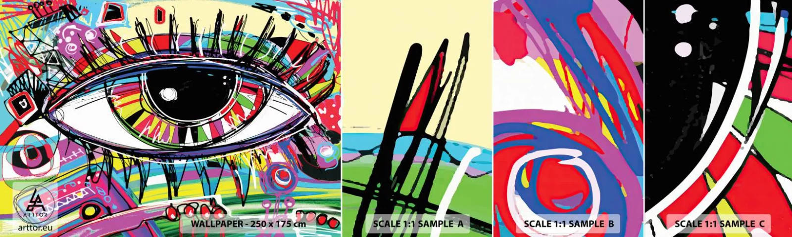 Fototapeten Muster Selbstklebend Deluxe Sticker - Buntes Auge - bunte Seele - Abstraktion, Auge, Grafik - 100x30 cm