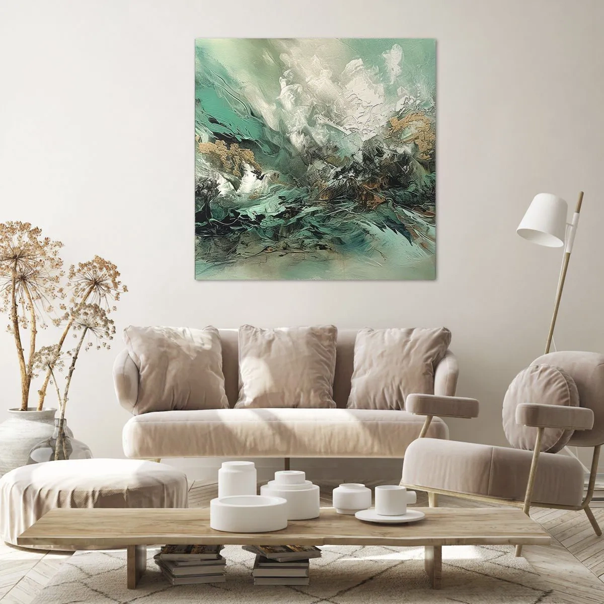 Bild auf Leinwand - Leinwandbild - Smaragdgrüne und schwarze Brandung - 40x40 cm
