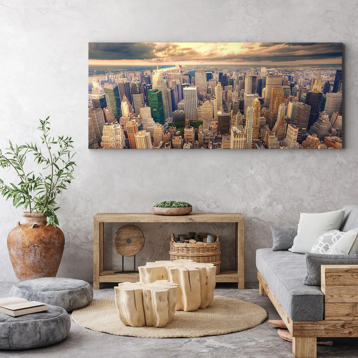 Bild auf Leinwand - Leinwandbild - Vergoldete Metropole - 90x30 cm