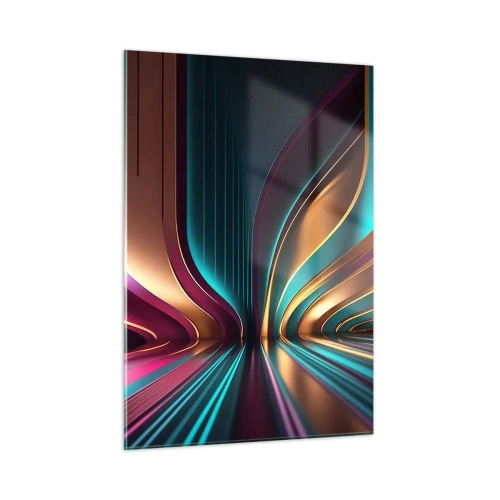 Glasbild - Bild auf glas - Bunte Lichtlinien erzeugen futuristische Formen - 50x70cm - Architektur des Lichts - Moderne Wanddekoration für Wohnzimmer und Schlafzimmer ARTTOR