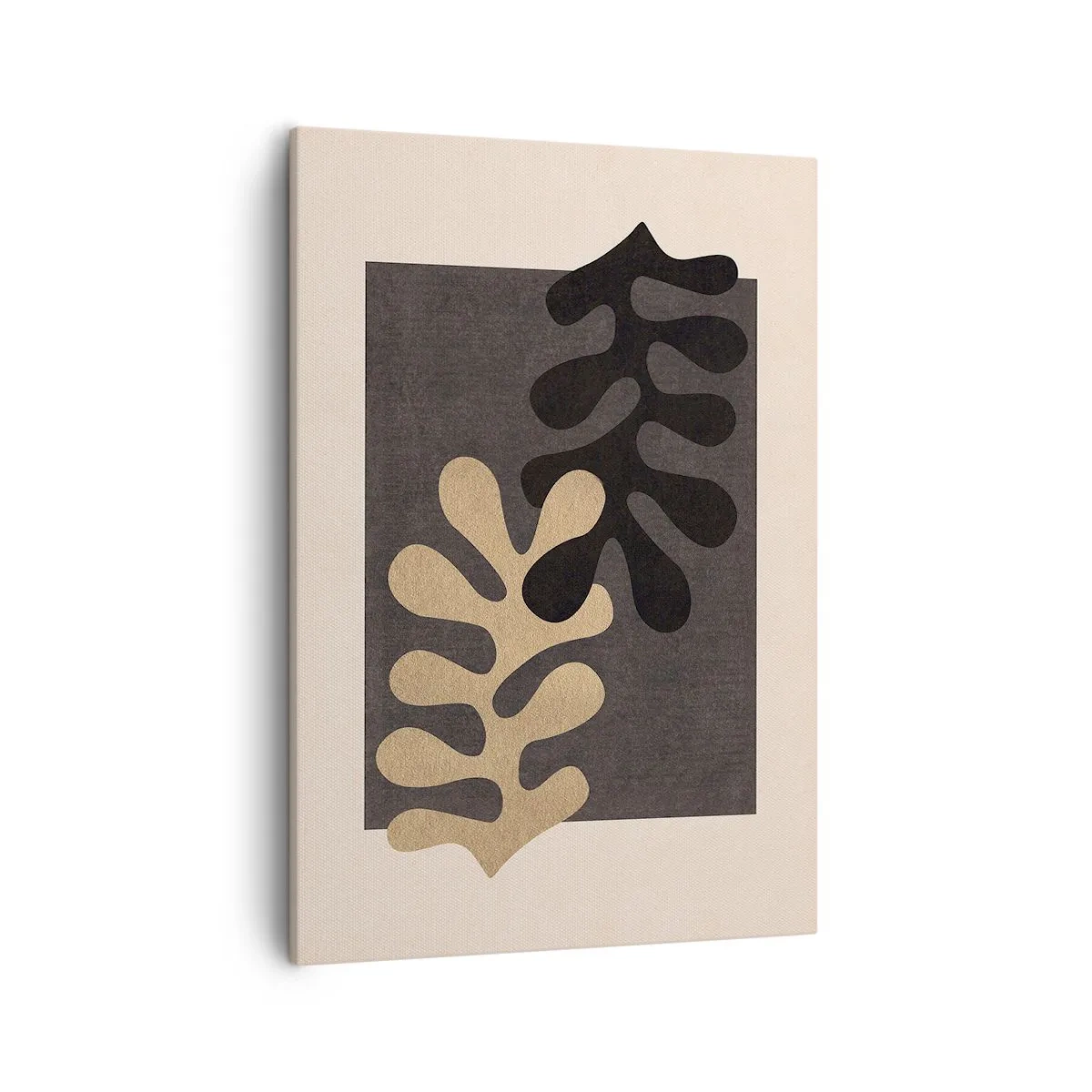 Bild auf Leinwand - Leinwandbild - Abstrakte Blätter in Schwarz und Beige auf rechteckigem Hintergrund - 50x70cm - Abwesenheit und Ergänzung - Moderne Wanddekoration für Wohnzimmer und Schlafzimmer ARTTOR