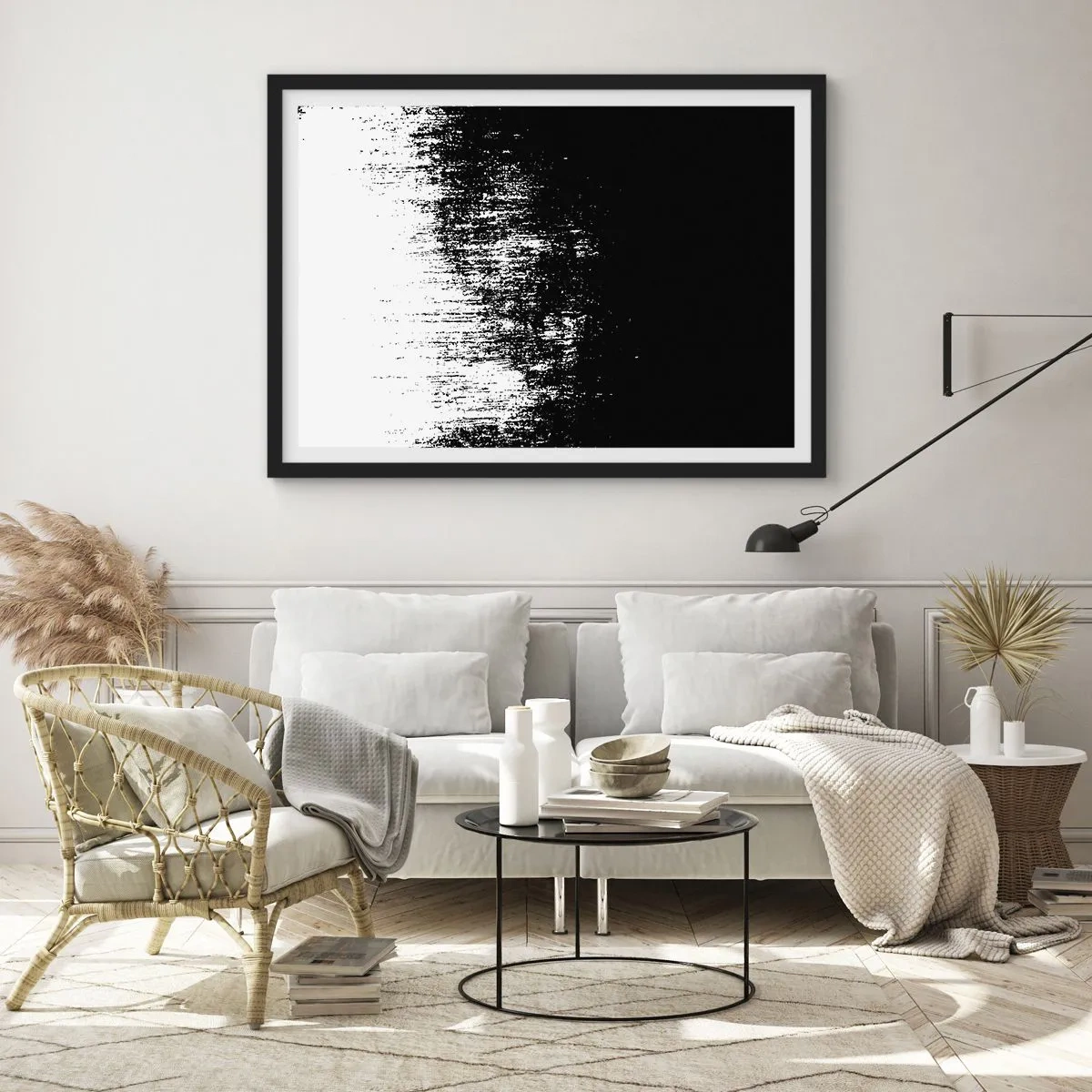 Poster in einem schwarzem Rahmen - Minimalistische Abstraktion in Schwarzweiß - 100x70cm - Und der Gewinner ist ... - Moderne Wanddekoration für Wohnzimmer und Schlafzimmer ARTTOR