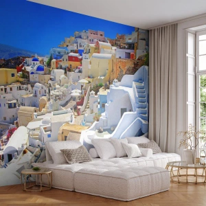 Fototapete Premium Canvas - Der Traum vom griechischen Sommer - Die Architektur, Landschaft, Santorin - 250x175 cm