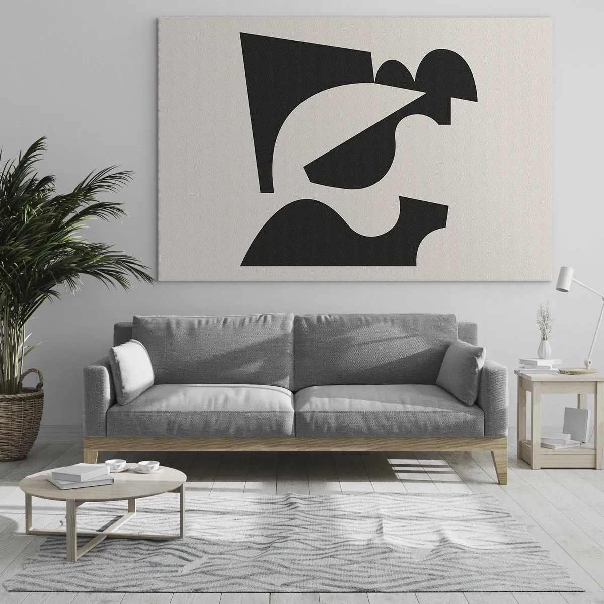 Glasbild - Bild auf glas - Abstrakte geometrische Schwarz-Weiß-Komposition - 70x50cm - Zum Selbstbauen - Moderne Wanddekoration für Wohnzimmer und Schlafzimmer ARTTOR