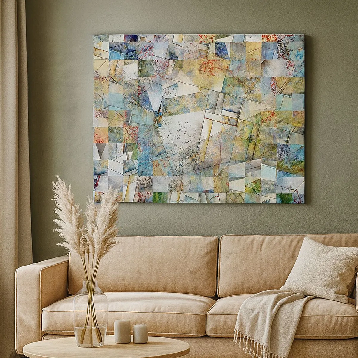 Bild auf Leinwand - Leinwandbild - Bunte Abstraktion mit geometrischen Formen und Linien - 70x50cm - Geometrische Mischung - Moderne Wanddekoration für Wohnzimmer und Schlafzimmer ARTTOR